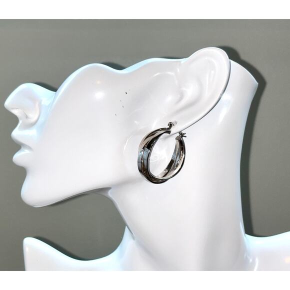 Silver Tone Braided Hoop Pierced Earrings - Elegant Design - Picture 1 of 7